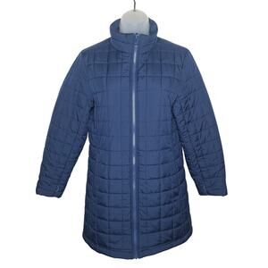 Lands' End Quilted Coat Women's Small 6/8 Navy Insulated Primaloft Mid Length